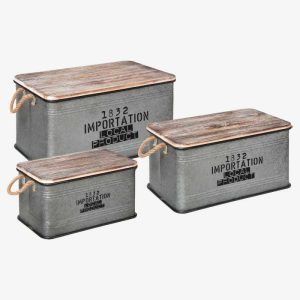 Cuba Set De 3 Malles Metal Gris