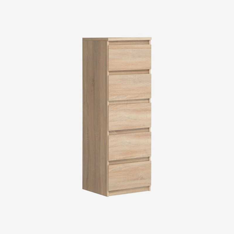 Vue de trois-quarts de la commode 5 tiroirs FELSEA